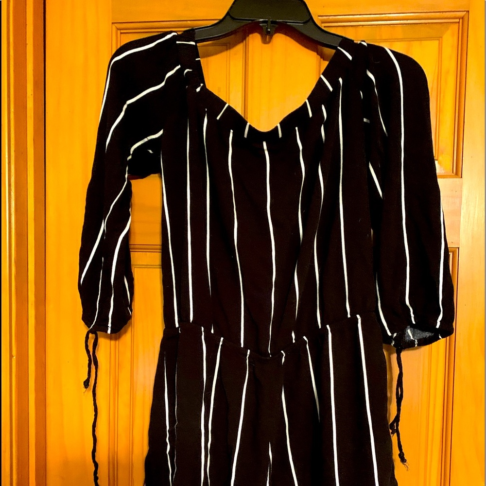 Black with white stripes short romper